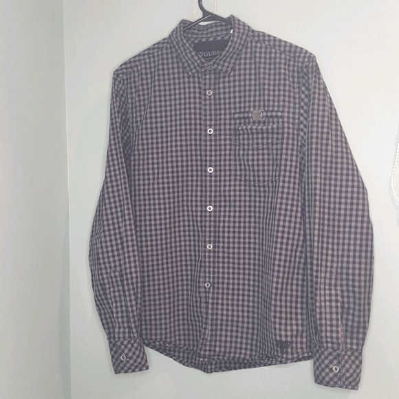 Guess Men's Small Button-up Dress Shirt Black Gray - Picture 1 of 9